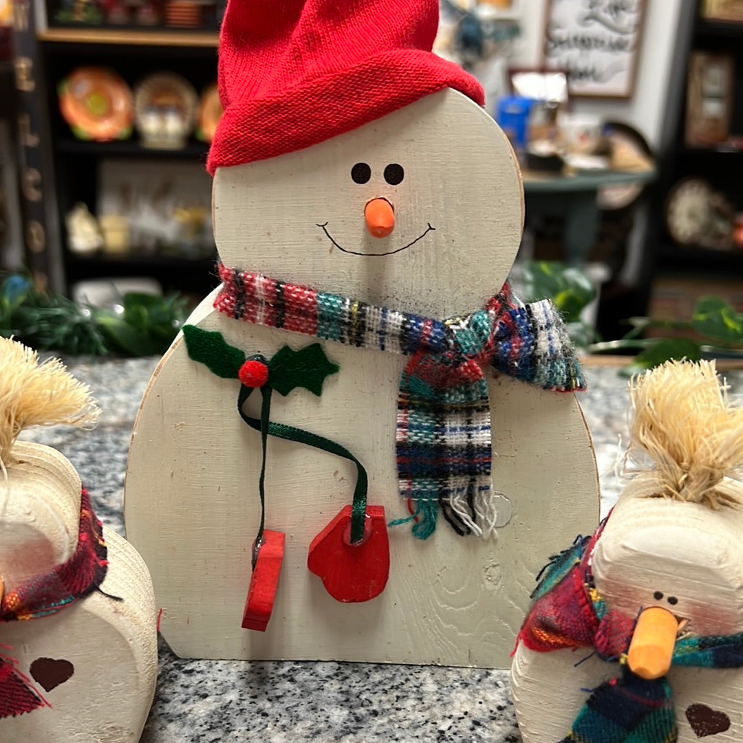 Vintage Wood Snowman Set