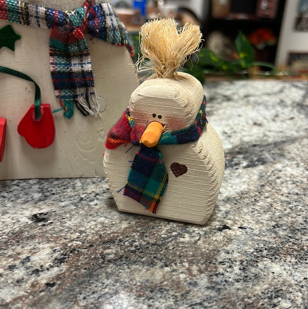 Vintage Wood Snowman Set