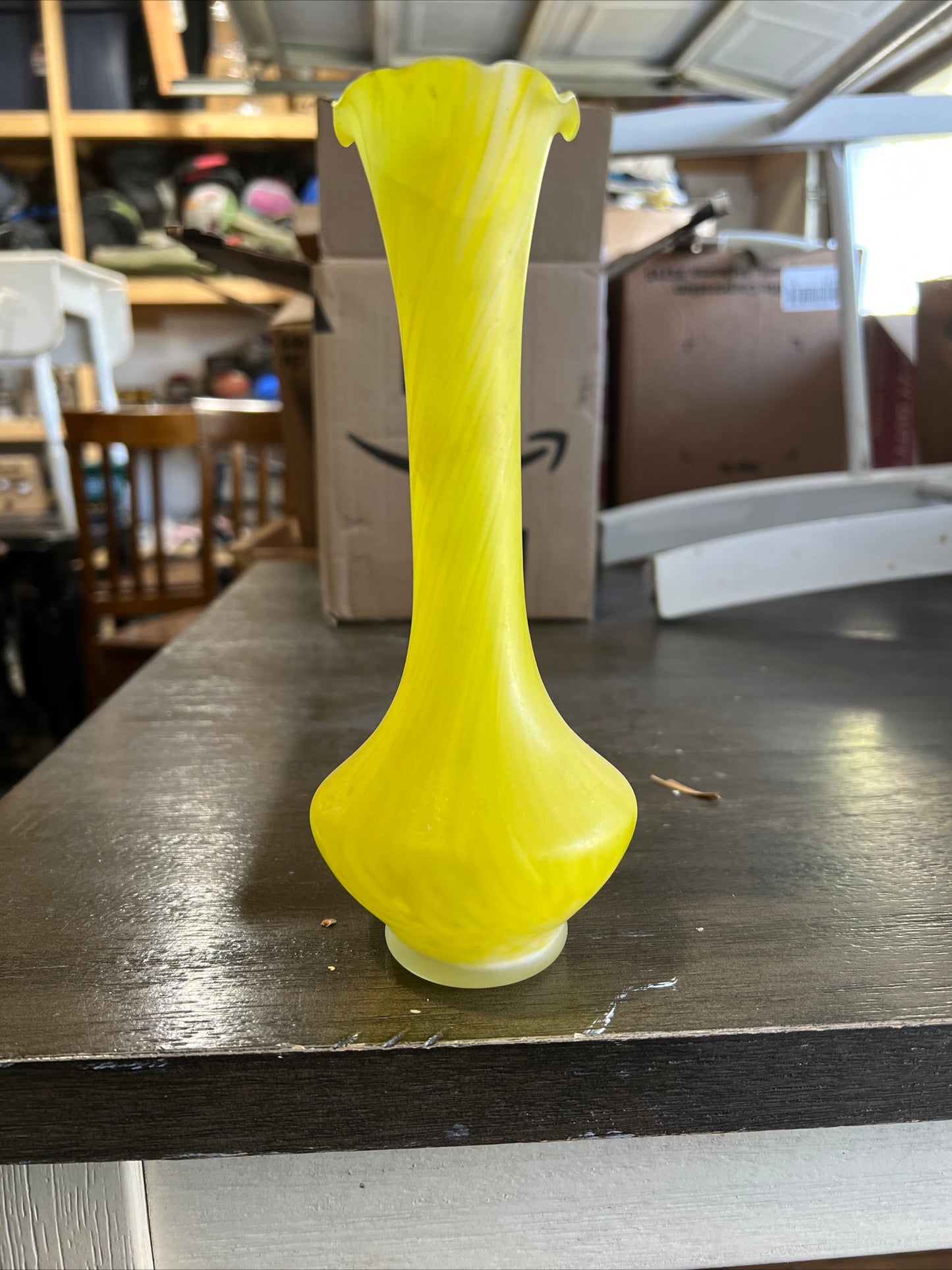 VTG Fenton Style Yellow Vase