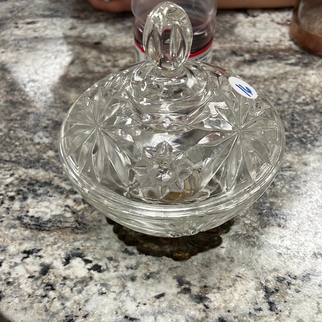 Brass Footed Crystal Dish