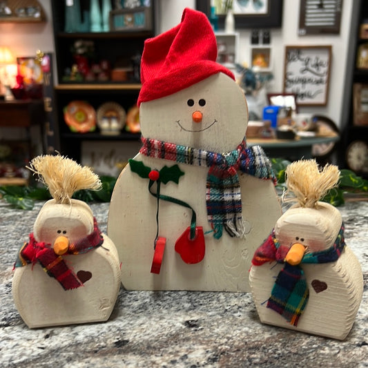 Vintage Wood Snowman Set