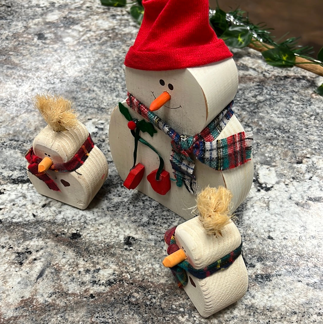 Vintage Wood Snowman Set