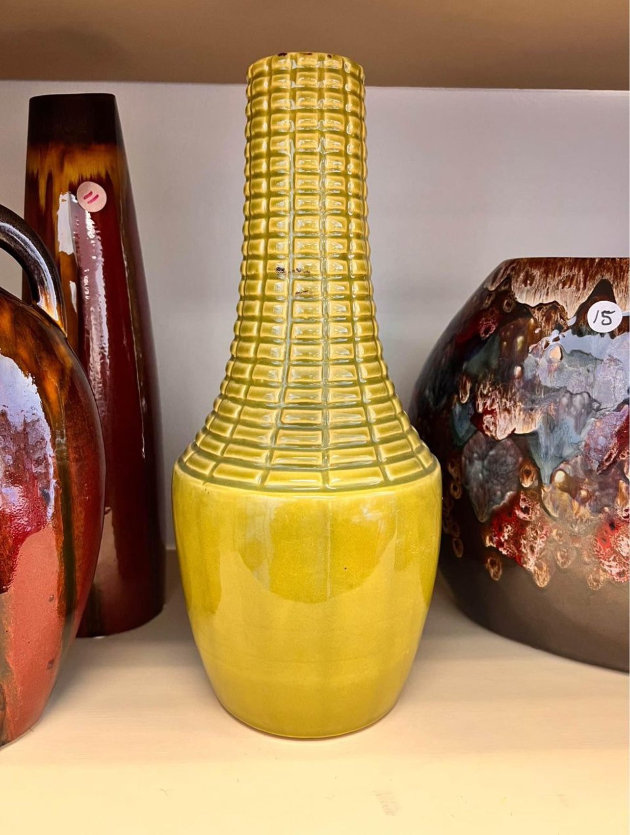 Tall Ribbed Green Vase