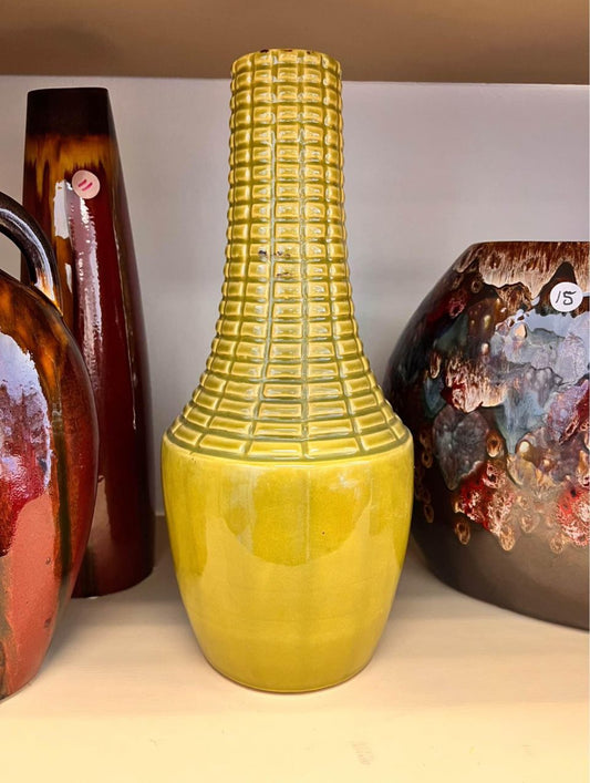 Tall Ribbed Green Vase