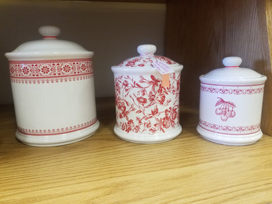 Vin red and white canisters